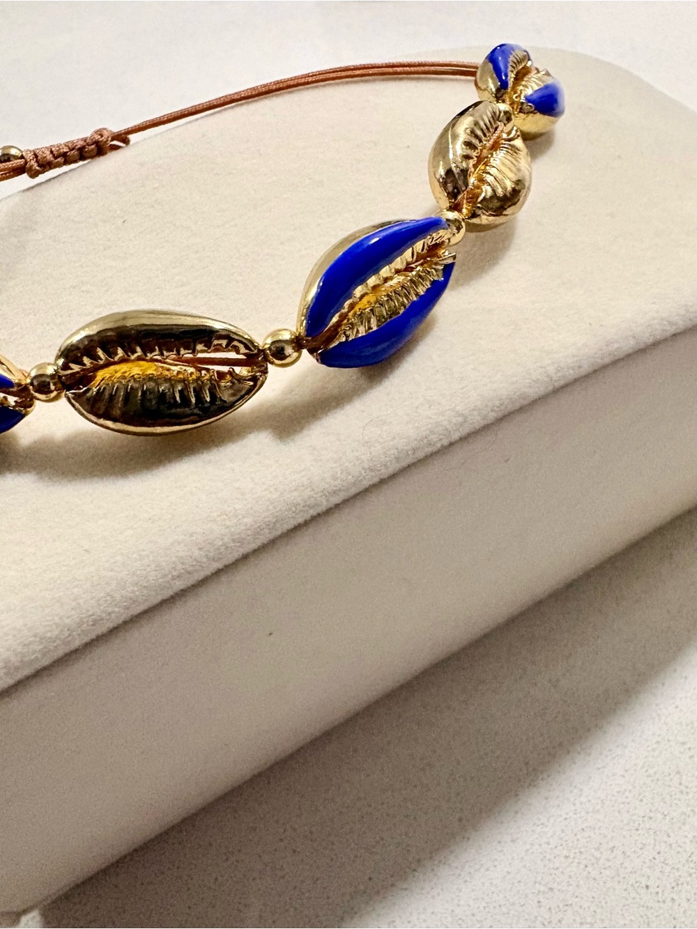 Gold-Tone Bracelet with Blue Enamel Shell Links